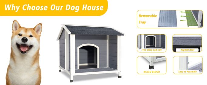 Outdoor Dog House, Weatherproof Wooden Dog Shelter with Asphalt Roof, Raised Floor Design, Easy Assembly, for Small to Medium Dogs