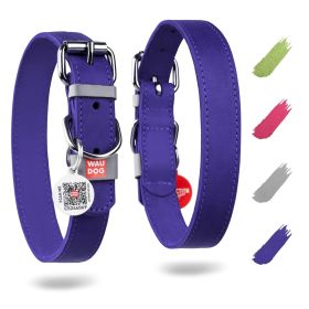 Long Lasting Leather Dog Collar for Large Dogs Medium Small Dogs Adjustable Dog Collar with Durable Buckle D Ring Purple 12-15 inch Neck x 4/5 in